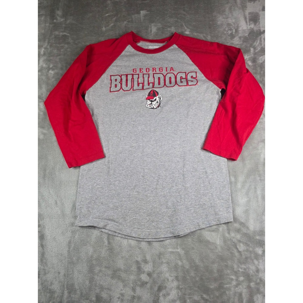 Pro Edge Georgia Bulldogs Baseball Tee Mens Medium Gray Red 3/4 Sleeve Raglan